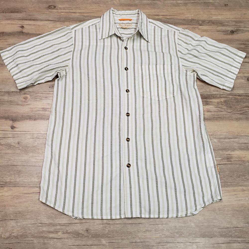 Royal Robbins Shirt Mens Small White Stripe Short Sleeve Button Up Summer Casual